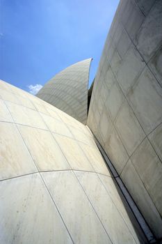 An small section of roof from the Bahai House of Worship in Delhi, India.  The building is shaped like the lotus flower.
