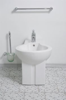 Clean white lavatory pan and toilet accessorys