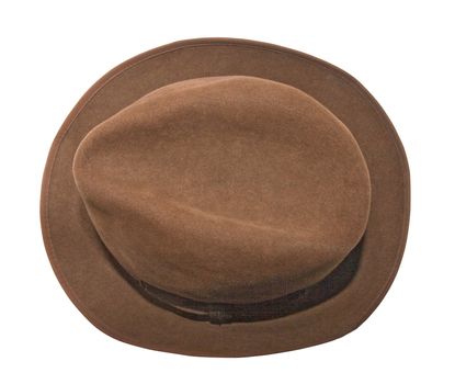An isolated photo of a woman brown hat, view from above