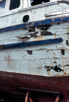 Peeling paint on a old fishing boat
