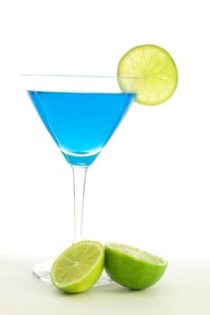 cocktail with blue curacao isolated on white background