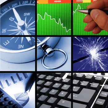 collection or collage of finance or business images
