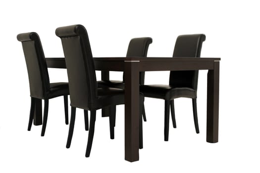 Dark Wooden Table And Chairs - White Background