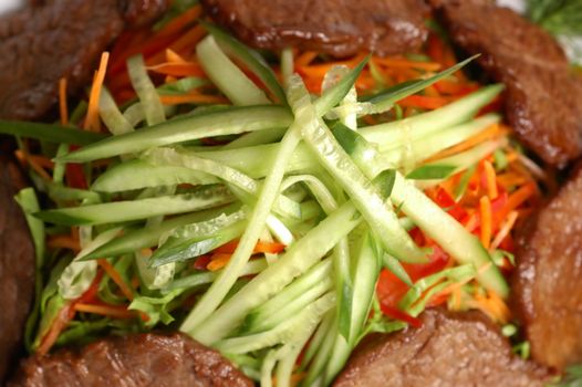 Meat with vegetables (cucumbers, carrot, Bulgarian pepper) 2 