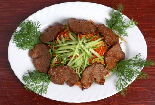 Meat with vegetables (cucumbers, carrot, Bulgarian pepper) 3