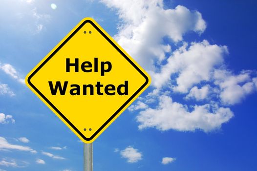 help wanted concept with yellow road sign and copyspace