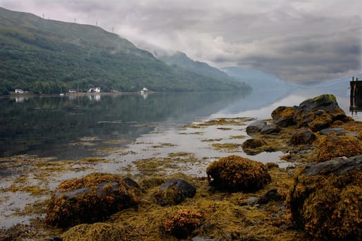 Storm clouds gather over Loch Long, in Argyll and Bute, Scotland.