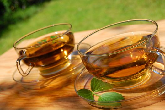 cup of tea in the garden at summer