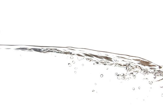 wave of fresh and cool water with bubbles on white background