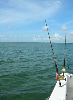   Fishing Rods on a sporstfishing vessel in the Biscayne Bay Park, Miami Florida        