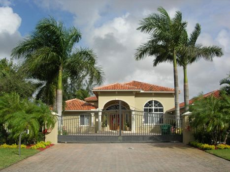  Mediterranean House With Colums, Iron Gate and Beautiful Palms Landscaping          