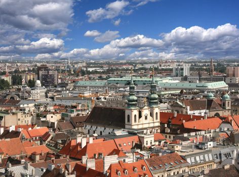 Vienna aerial view - University Church, Dominican Church and Regierungsgeb�ude are visible