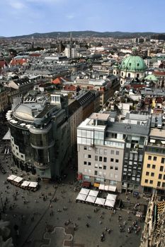 Vienna aerial view - seen from Stephansdom cathedral. Direction of Haas Haus.