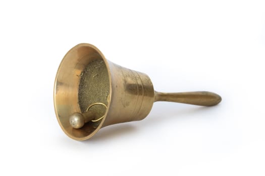 Ancient brass bell isolated on white background with clipping path