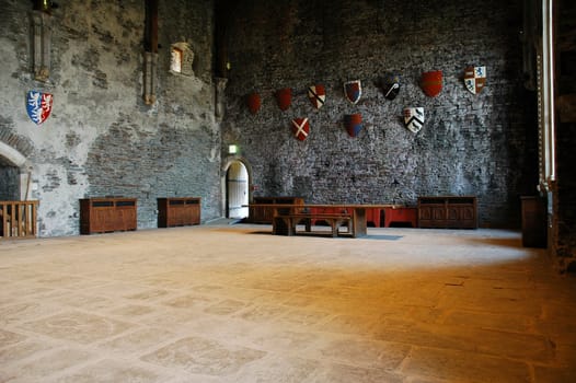 inside of caerphilly castle, horizontally framed picture