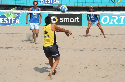 Players at the European Championship Beach Volleyball in Scheveningen