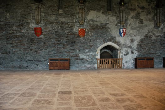 inside of caerphilly castle, horizontally framed picture