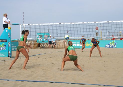 Match at the European Championship Beach Volleyball in Scheveningen, Holland