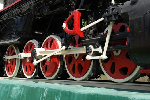 Wheels of steam locomotive