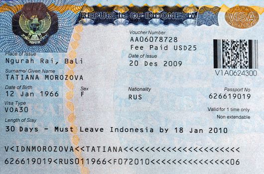 The visa to Bali, Indonesia