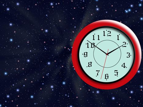 Clock is floating in space. Time