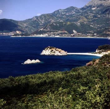 Sveti Stefan and beach in Montenegro