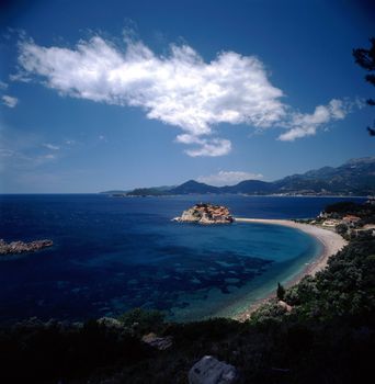 Sveti Stefan and beach in Montenegro