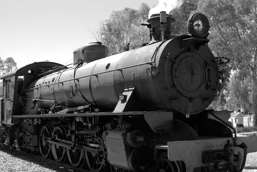 steam train in black and white