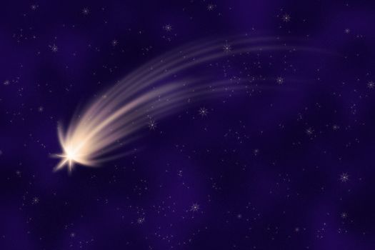 a big beautiful shooting star goes across the night sky