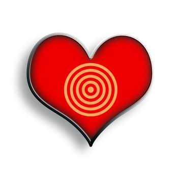 Red heart symbol with target over white background