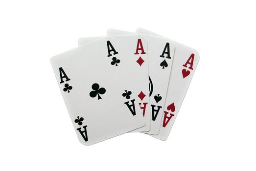 Poker cards showing a four-to-ace combination on a white background