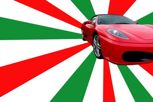 Photo of a sportscar on an italian-coloured background