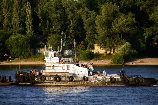 tug boat on Dnepr river in Kiev, Ukraine