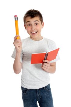 Happy student holding a notebook and pencil