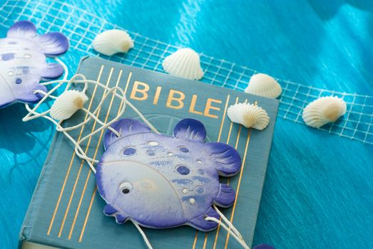 blue marine still life with Bible
