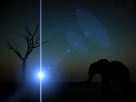 An image of an elephant silhouette with a African sky background.