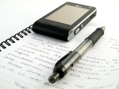Handwritten Letter Writing With Pen Biro Ballpoint and Mobile Phone