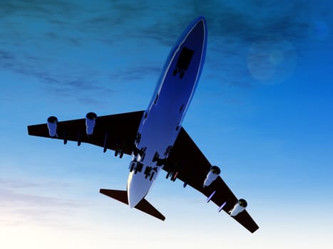A plane flying high in the sky.