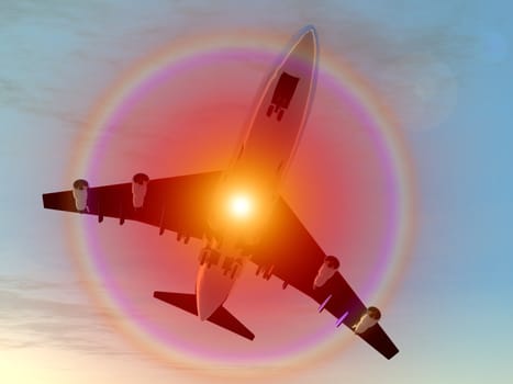 A plane flying high in the sky.