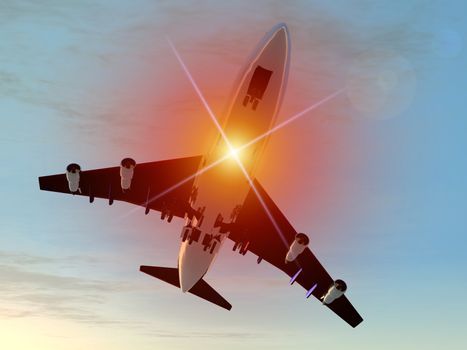 A plane flying high in the sky.