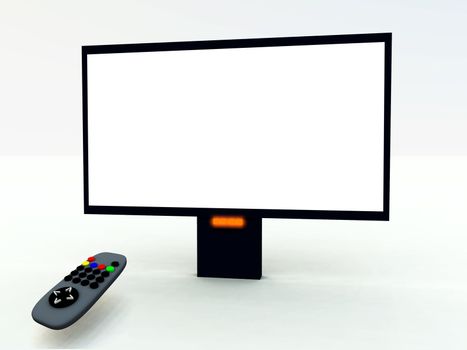 A image of a television remote control and a blank television screen you can fill in.