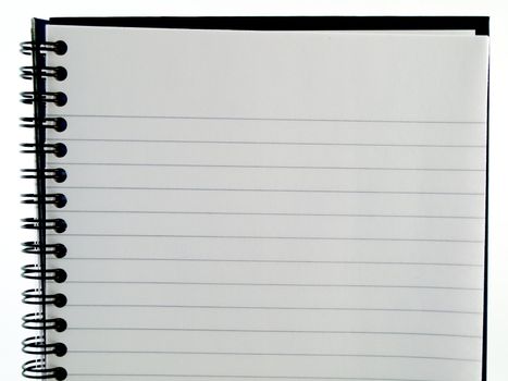 Plain White Lined Ringbound Notebook Page of paper on White Background