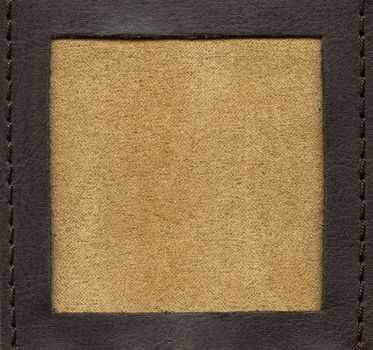 high resolution textured background, soft material framed by textured leather with thread stitch around