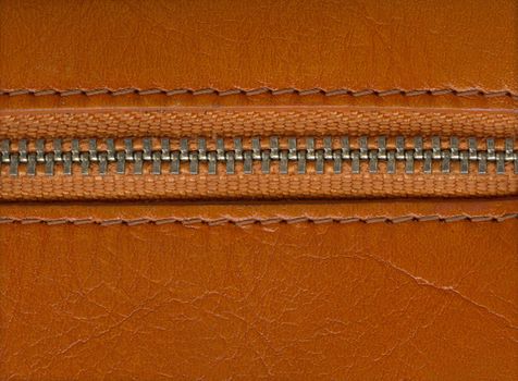 high resolution image of fashion leather material with zipper fastener as horizontal line
