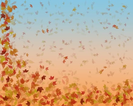 large background image of autumn leaves gently falling down 