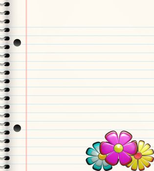 spiral bound book with three bright flowers in corner