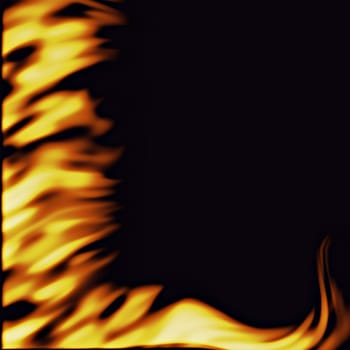 a large illustration of firey flames from the side on a black background 