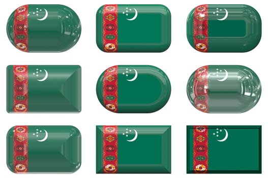 nine glass buttons of the Flag of Turkmenistan