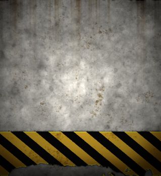 an old yellow and black hazard striped sign on a grungy concrete wall