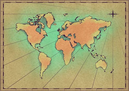 an old world map drawn onto parchment paper